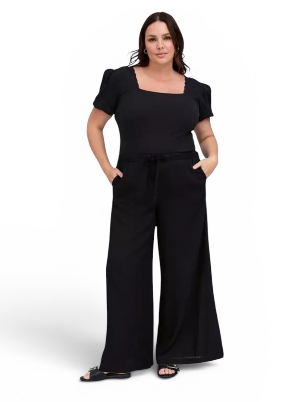 NWT Torrid Belle Isle Pull On Wide Leg Linen Blend Pants Black Relaxed Coastal